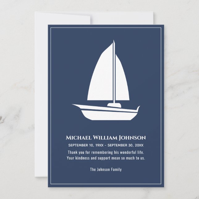 Segelbåtens blåvita sjöblå sjöblå sjöborr tack kort (Framsida)