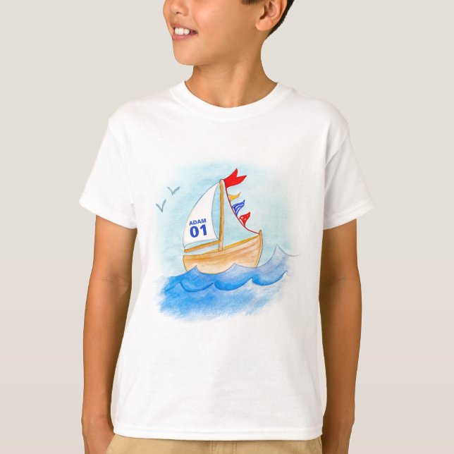Segelbåtkonstnamn numrerar seglar på t-skjortan t-shirt (Framsida)