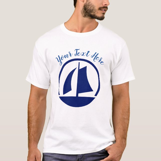 Segelbåtmonogram- eller namnanpassningsbar t shirt (Framsida)