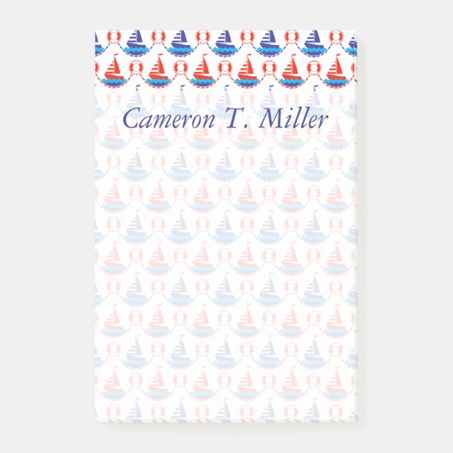 Segelbåtmönster | tillfogar ditt namn post-it block (Framsida)