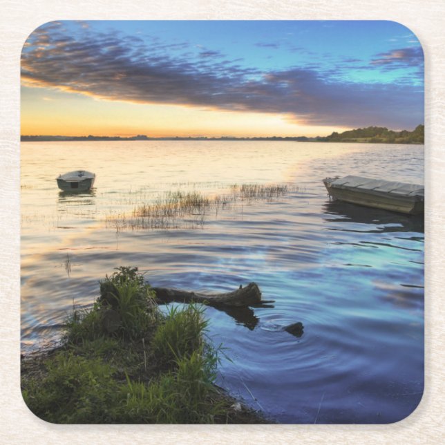 Segelbåtreflexion från solnedgången underlägg papper kvadrat (Framsidan)