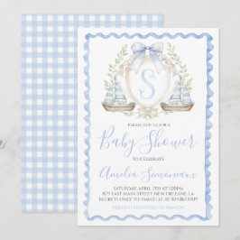 Segelbåtsdusch i pojke Preppy Nautical Blue Inbjudningar