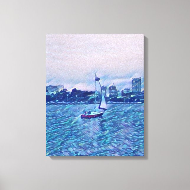 Segelbåtskonst, Canvas, Aqua, Turkos, Wall Decor Canvastryck (Framsida)