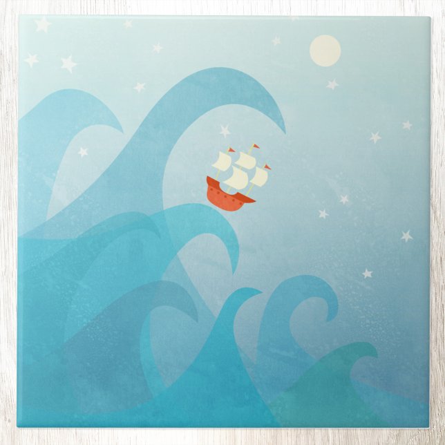 Segelbåtskonst Kakelplatta (Sailing ship wave art ceramic tile)