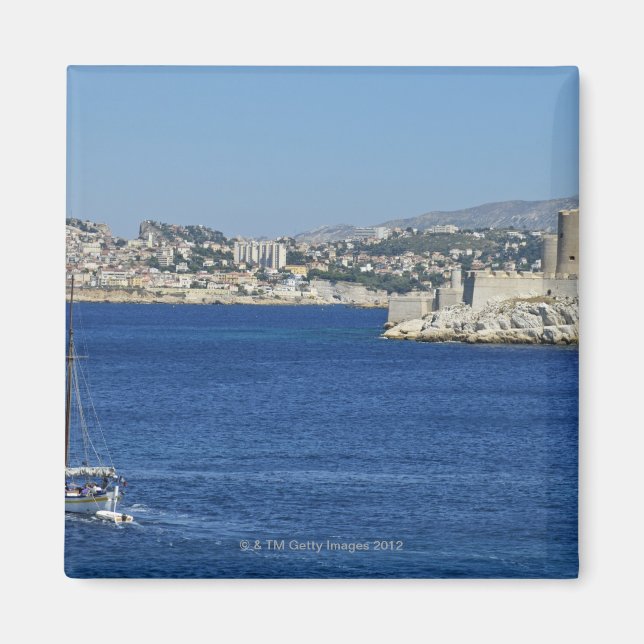 Segelbåtsmarschering av Chateau d'If i Marseilles Magnet (Framsidan)