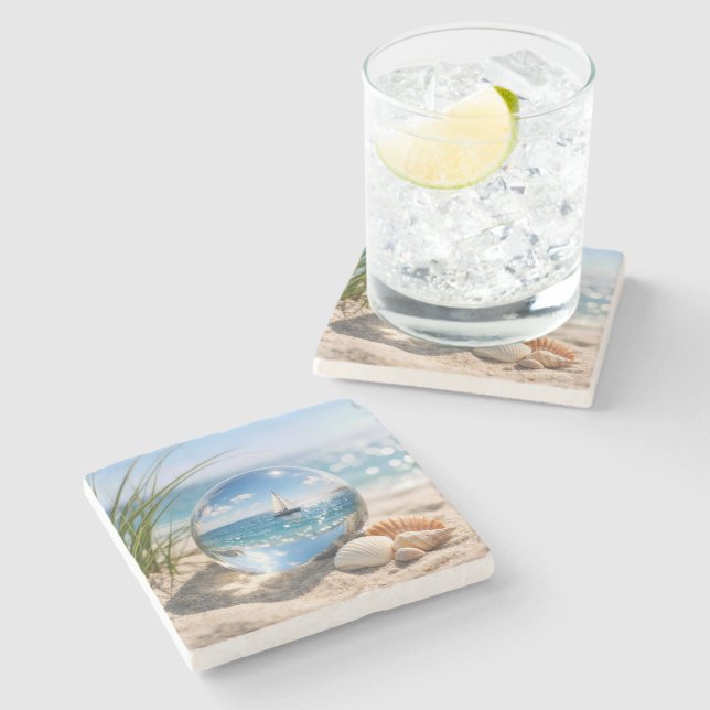 Segelbåtsreflektion i glassfär stenunderlägg (Sidan)