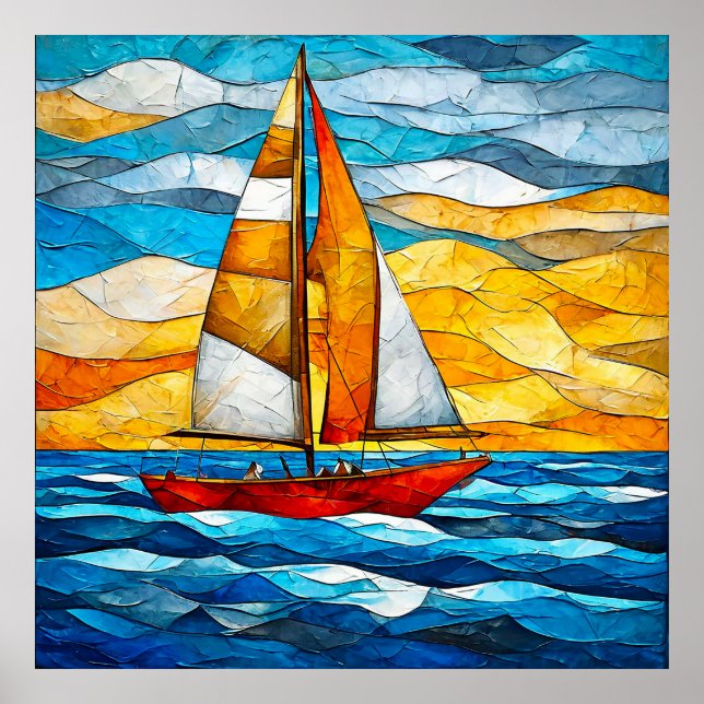 Segelbåtssegling över blå vinkara poster (Framsidan)