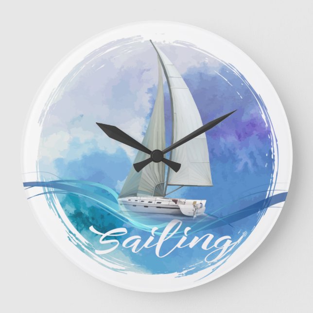 Segelbåtstext Sailing Acrylic Wall Clock Stor Klocka (Framsida)