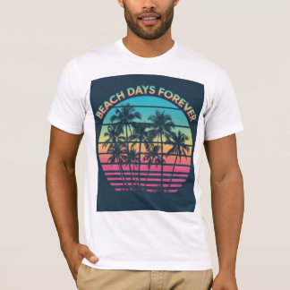 Segeldagar för Retro Sunset Handflatan Träd T-Shir T Shirt