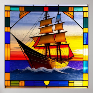 🌅 Segelfartssolnedgångsakcent för nautiska hemutr Poster