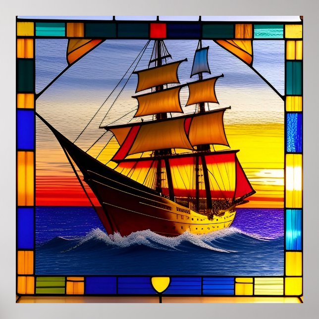 🌅 Segelfartssolnedgångsakcent för nautiska hemutr Poster (Framsidan)