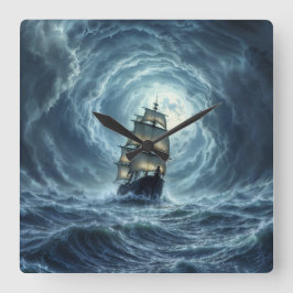 Segelfartyg episk storm mörk fantasy dekoration fyrkantig klocka