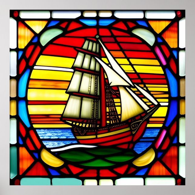 Segelfartyg över havsvågor poster (Framsidan)