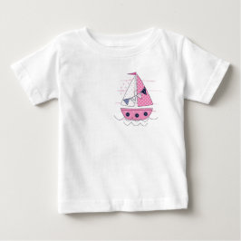 Segelfartyg Tjej Porthole Rosa Vit Prick  T Shirt