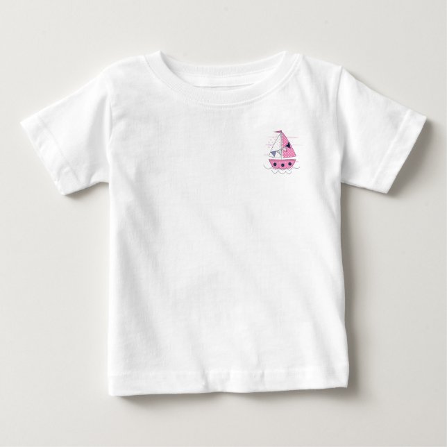 Segelfartyg Tjej Porthole Rosa Vit Prick  T Shirt (Framsida)