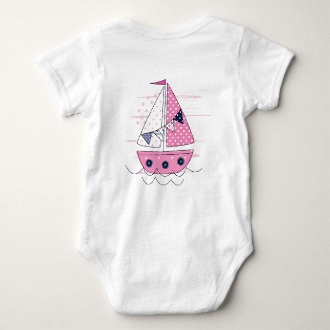 Segelfartyg Tjejfönster Rosa Vitt Prickmönster  T Shirt (Baksida)