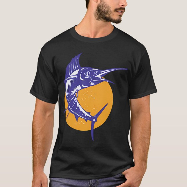 Segelfisk Fisk Hoppar Retro T Shirt (Framsida)