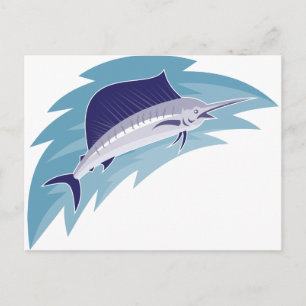 Segelfisk hoppande retro stil vykort