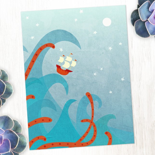 Segelhavsmonster i Frakten Vykort (Sailing ship and sea monster fun postcard)