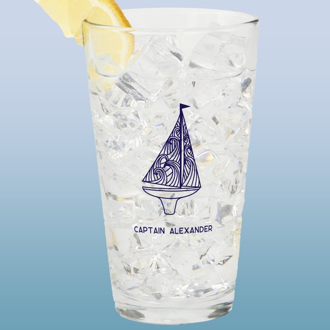 Segelkapten Personlig Namn Glaskopp (Personalized sailing boat yacht captain custom name glass tumbler)