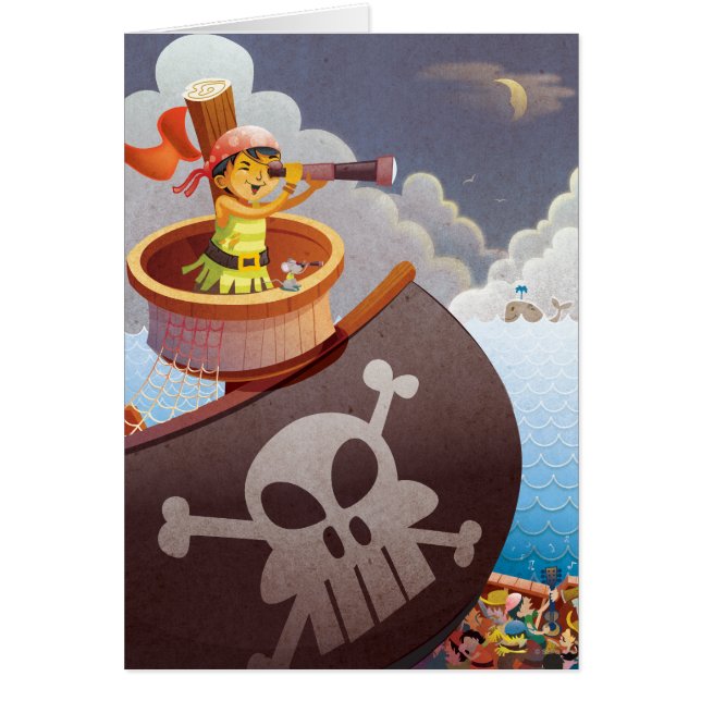 Segelresa med Pirater Hälsningskort (Framsidan)