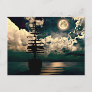 Segelschiff bei Vollmond Postkarte Vykort