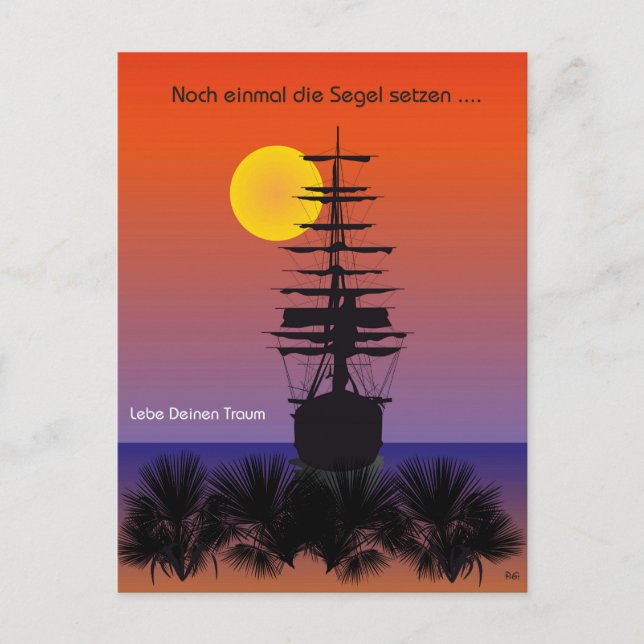 Segelschiff mit Sonnenaufgang Postkarte Vykort (Framsida)