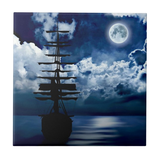 Segelschiff mit Vollmond Fliese Kakelplatta (Framsidan)