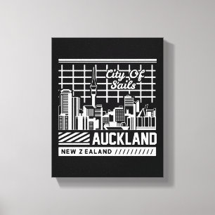Segelstaden Auckland Nya Zeeland Siluett Canvastryck