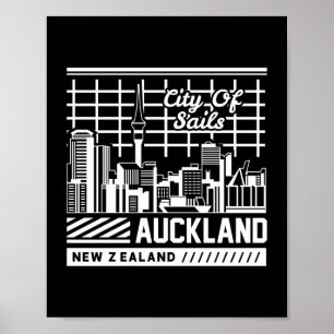 Segelstaden Auckland Nya Zeeland Siluett Poster