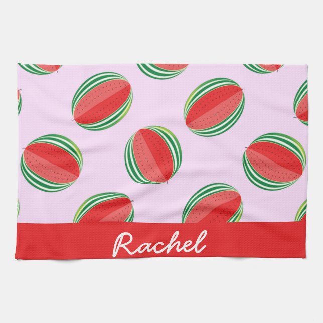 Segelvattenmelon mönster på rosa kökshandduk (Horisontell)