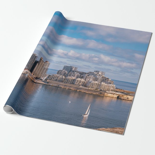 Segemhamn och skyscraper på Malta Presentpapper (Utrullad)