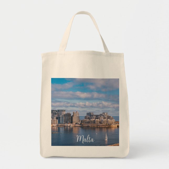 Segemhamn och skyscraper på Malta Tygkasse (Framsidan)