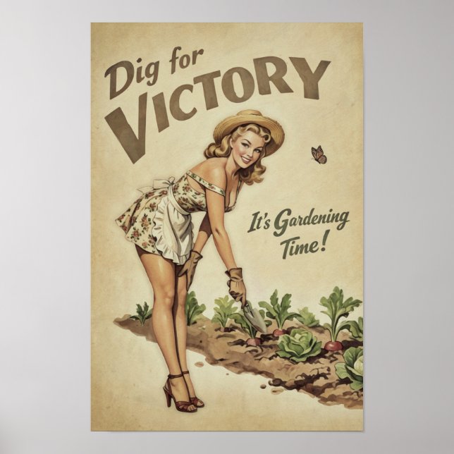 Seger genom trädgårdsskötsel Vintage trädgård Pinu Poster (Framsidan)