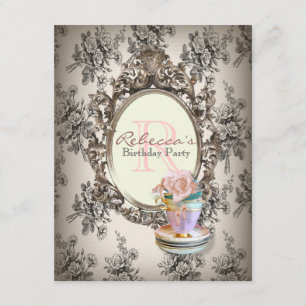 segeroriska blommigt cupkaka Engelska te party Inbjudningar