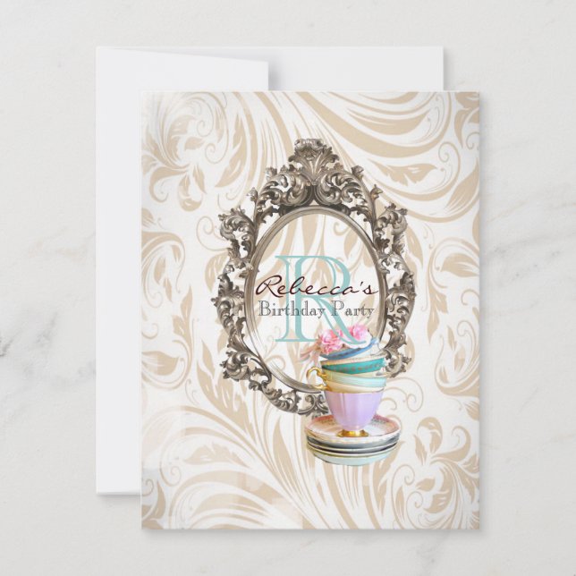 segeroriska blommigt cupkaka Engelska te party Inbjudningar (Framsida)