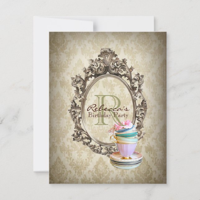 segerrik blommigt cupkaka, Engleskt te party Inbjudningar (Framsida)