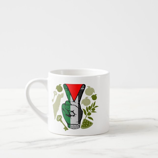 Segervinkel Hand Motstånd Röd Triangel Symbol Espressomugg (Vänster)