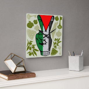 Segervinkel Hand Motstånd Röd Triangel Symbol Fyrkantig Klocka