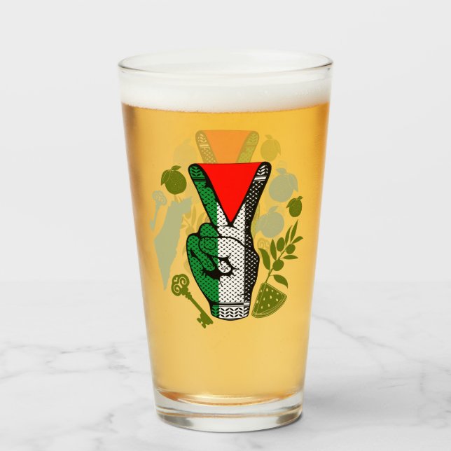Segervinkel Hand Motstånd Röd Triangel Symbol Glaskopp (Framsida fylld)