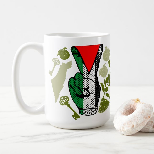 Segervinkel Hand Motstånd Röd Triangel Symbol Kaffemugg (Med munk)