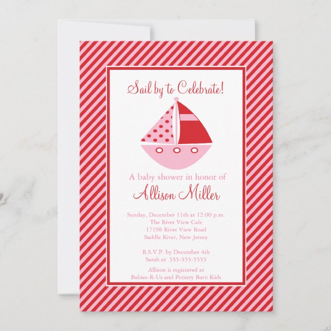 Segla Förbi för att Fira Segelbåt Baby Shower Inbjudningar (Framsida)