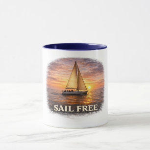 Segla Fritt Mugg Solnedgång Segelbåt Kaffe Mugg Oc