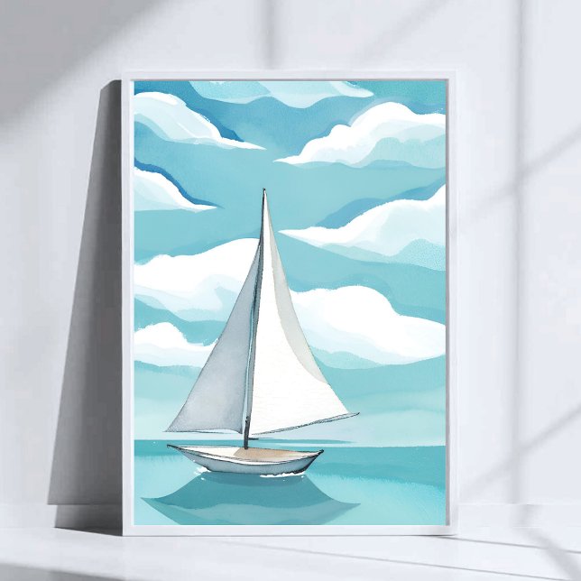 Segla i blått | Akvarell Aqua Oceanvågor Poster (Skapare uppladdad)