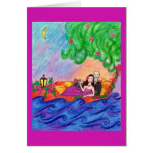 Segla in i solnedgångkortet med en katt