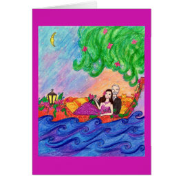 Segla in i solnedgångkortet med en katt hälsningskort