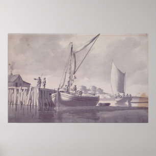 Segla pråmar som att närma sig en hamnplats poster