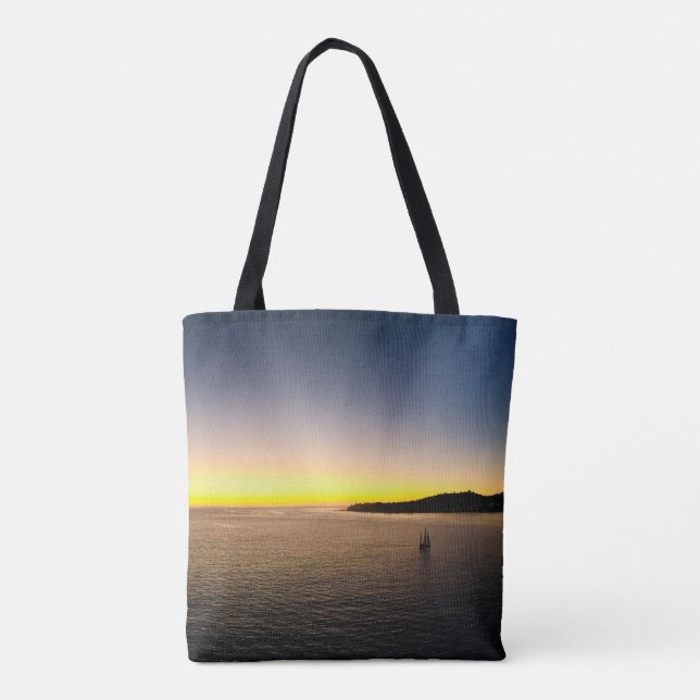 Segla till horisont solnedgångsfotografering Tote- Tygkasse (Baksida)