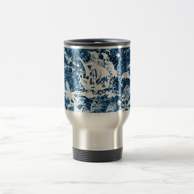 Segla travel mug för piratblåttbakgrund resemugg (Center)