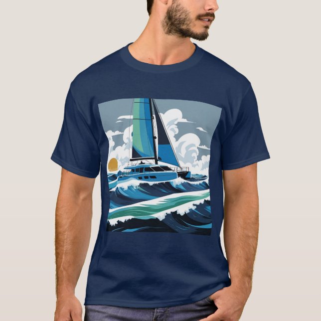 Segla Vågarna med en katamaran! T Shirt (Framsida)